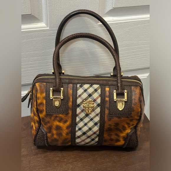 DAKS London Leather bag animal print gold accent 11 x 10x 7 - Picture 12 of 15